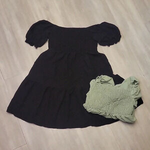 🛍Set of 2‎ Smocked Dresses Black and Light Olive Womens One Size Fits Most